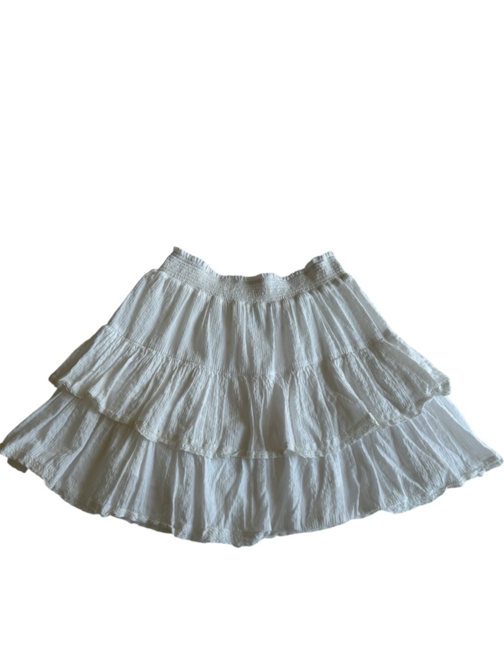 Aura White Tiered Ruffle Skater Skirt - L